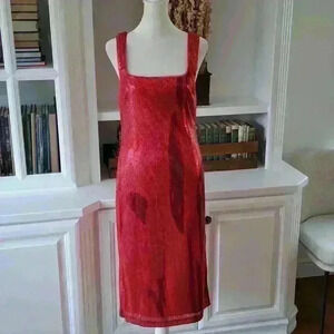 RACHEL Rachel Roy - Sleeveless Sequin Square Neck Dress - Pink Painted Abstract